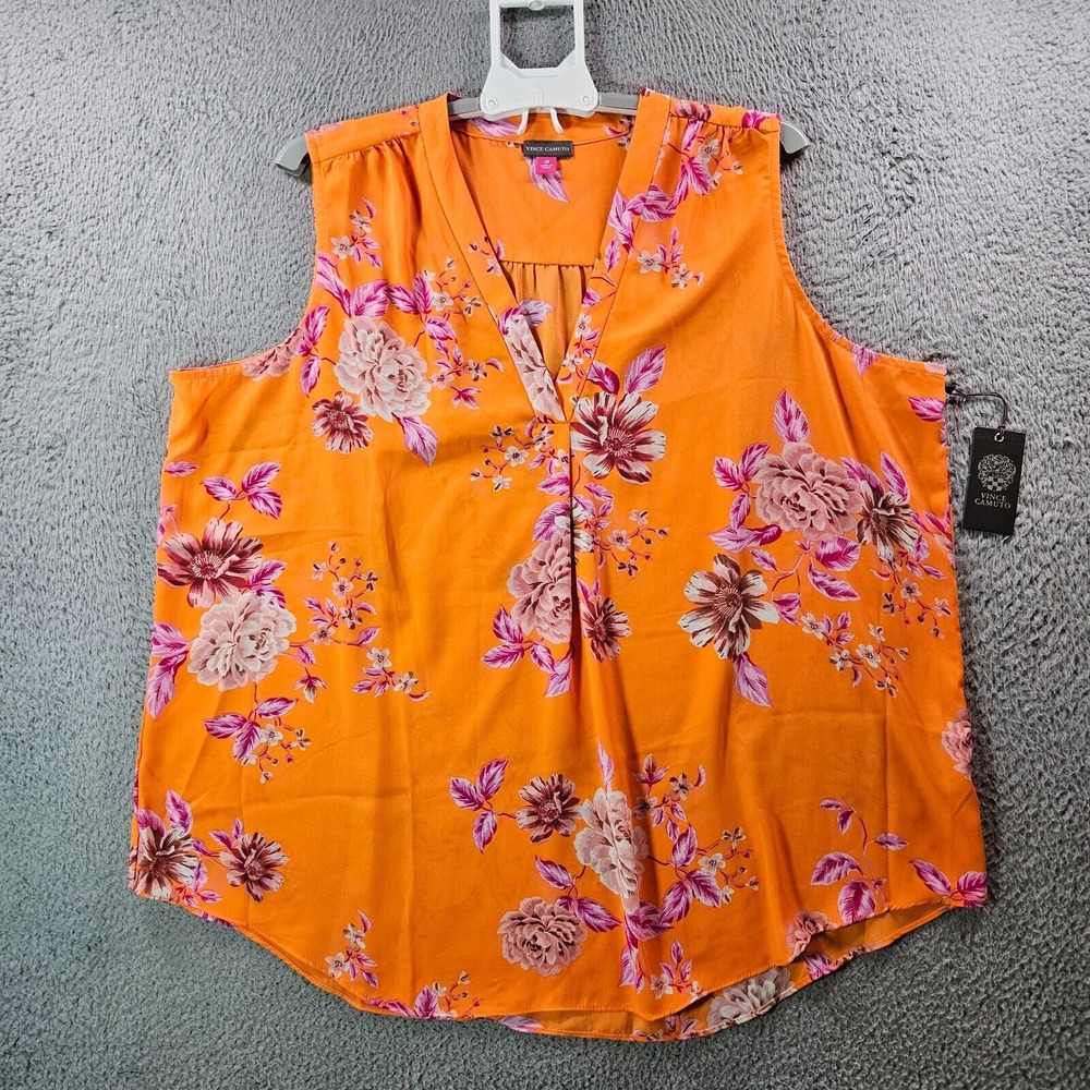 Vince Camuto Orange Floral Cold-Shoulder Blouse
